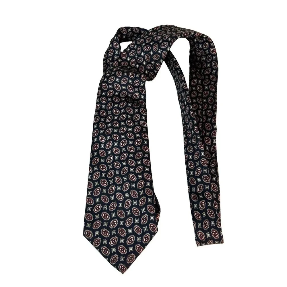 Jos. A. Bank Executive Collection Men’s Navy Gray Wine Geo Print 100% Silk Tie